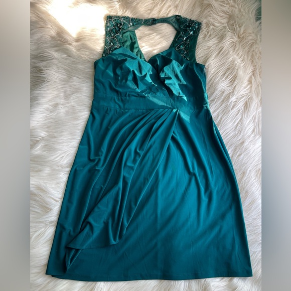 One by Eight Teal Beaded Cocktail Dress - Picture 1 of 8